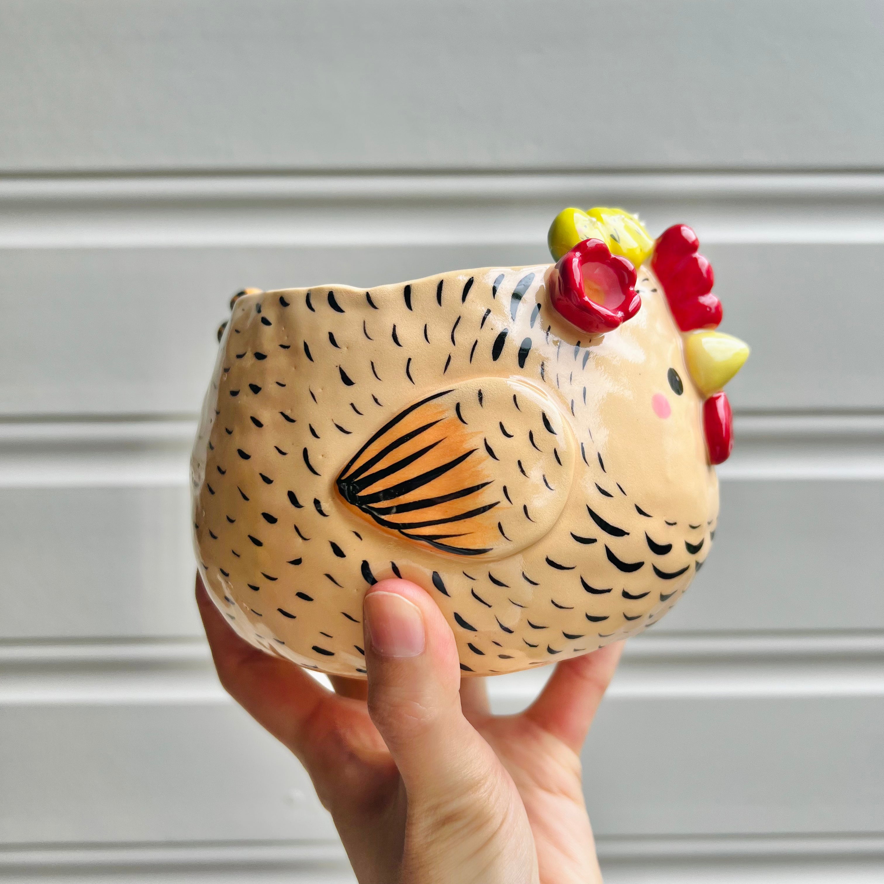 LARGE orange chick crown chicken pot