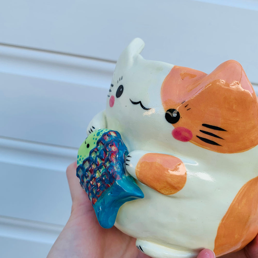 Big cat with fish friend planter, photo 2 of 8