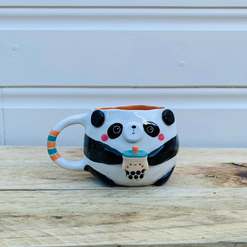 Panda with bubble tea mug