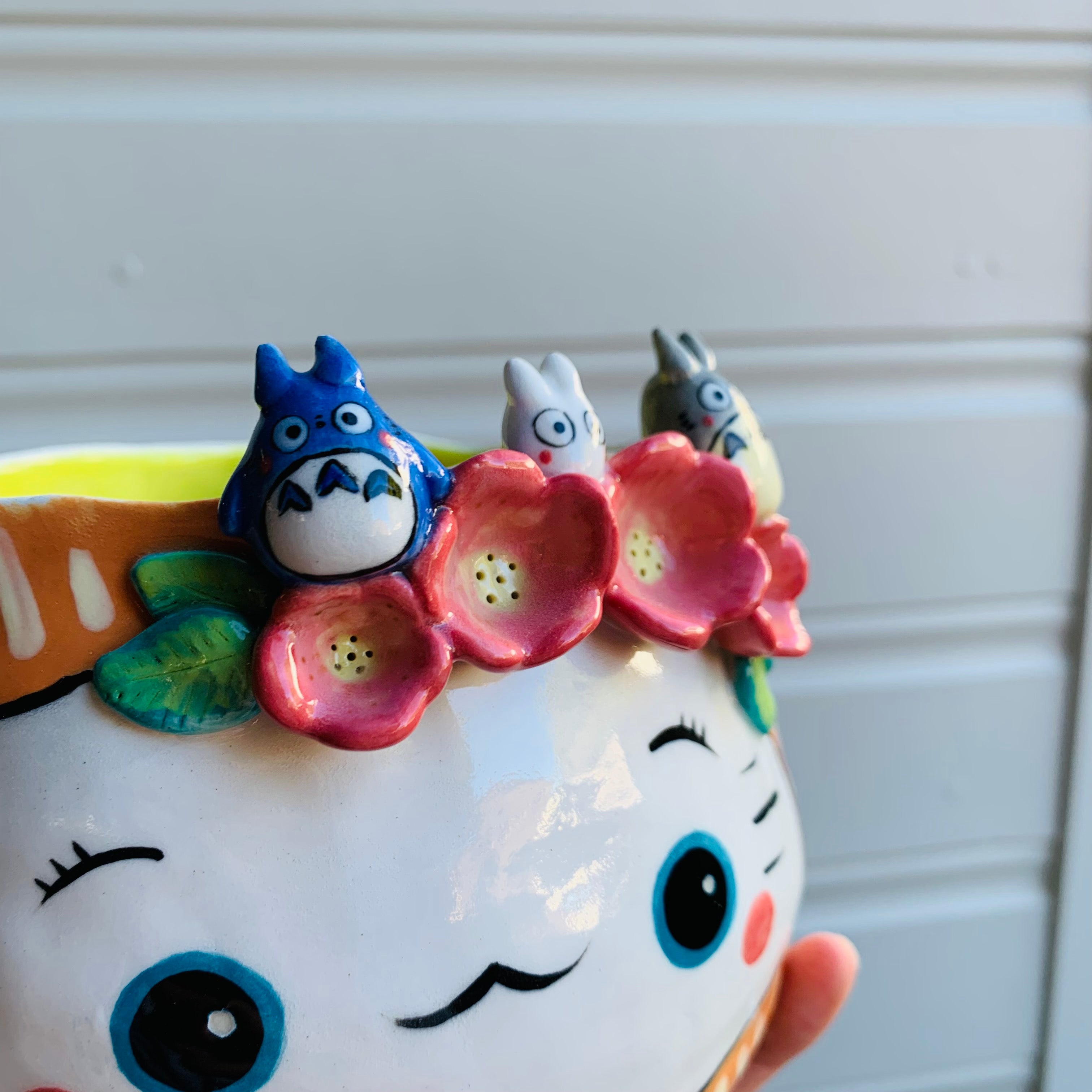 Flowery Ginger kitty head with Totoro friends