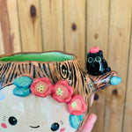 Happy tree pot with black cat friends