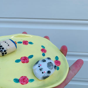 Bubble tea and bunny flowery trinket dish