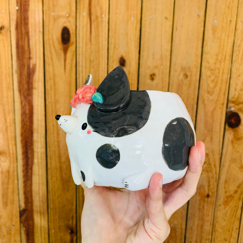 Flowery grey spotty doggo pot, photo 3 of 8
