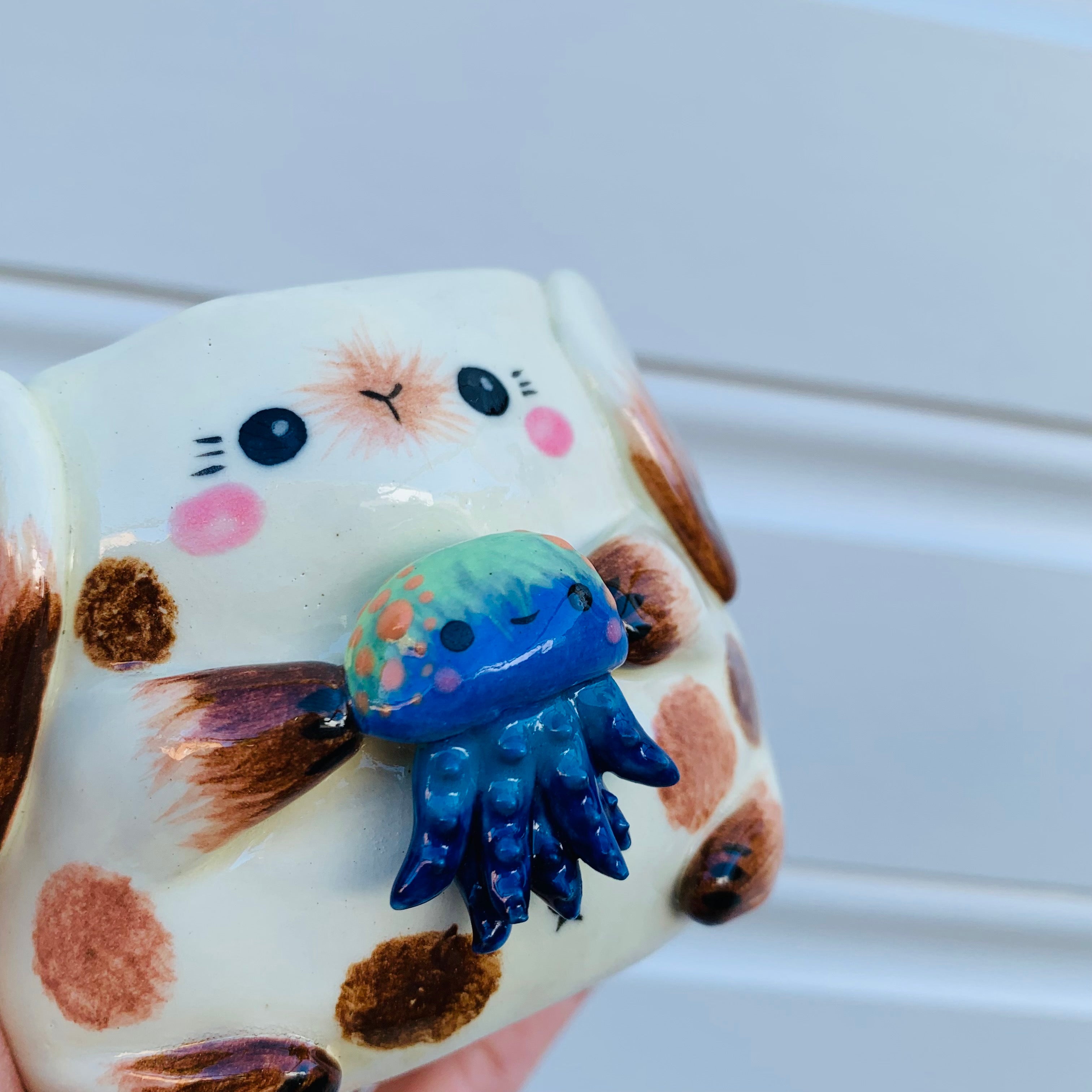 Small bunny with jellyfish friend planter