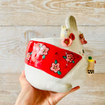 LNY cape wearing flowery Bunny pot with BBT and bunny friends