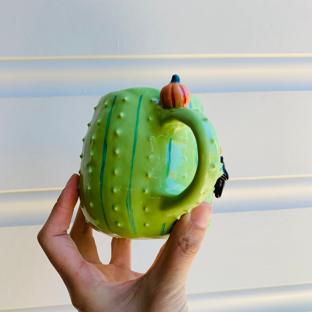Pumpkin cactus mug with black cat friend, photo 5 of 9