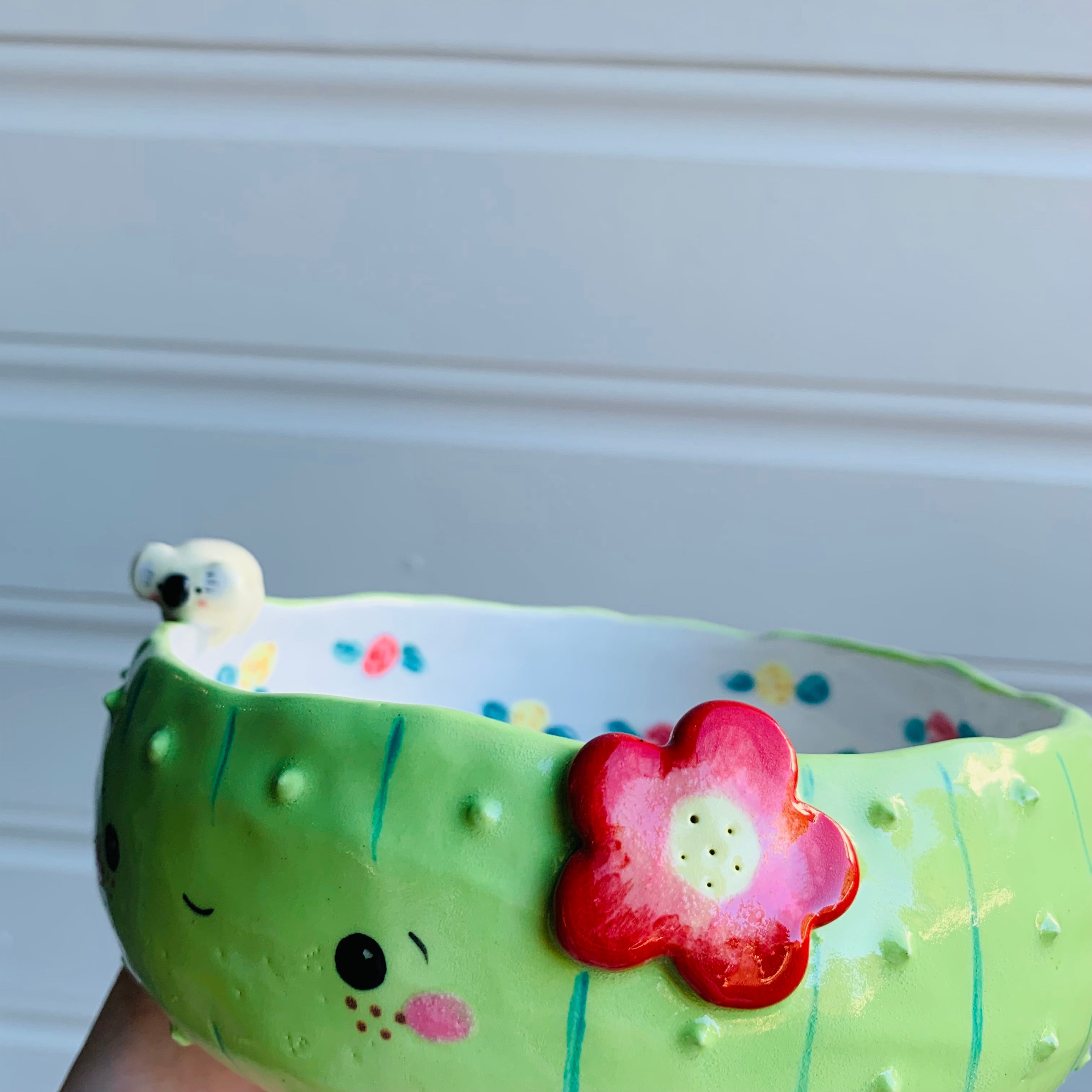 Flowery cactus bowl with koala friends