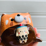 Red panda pot with bubble tea friend