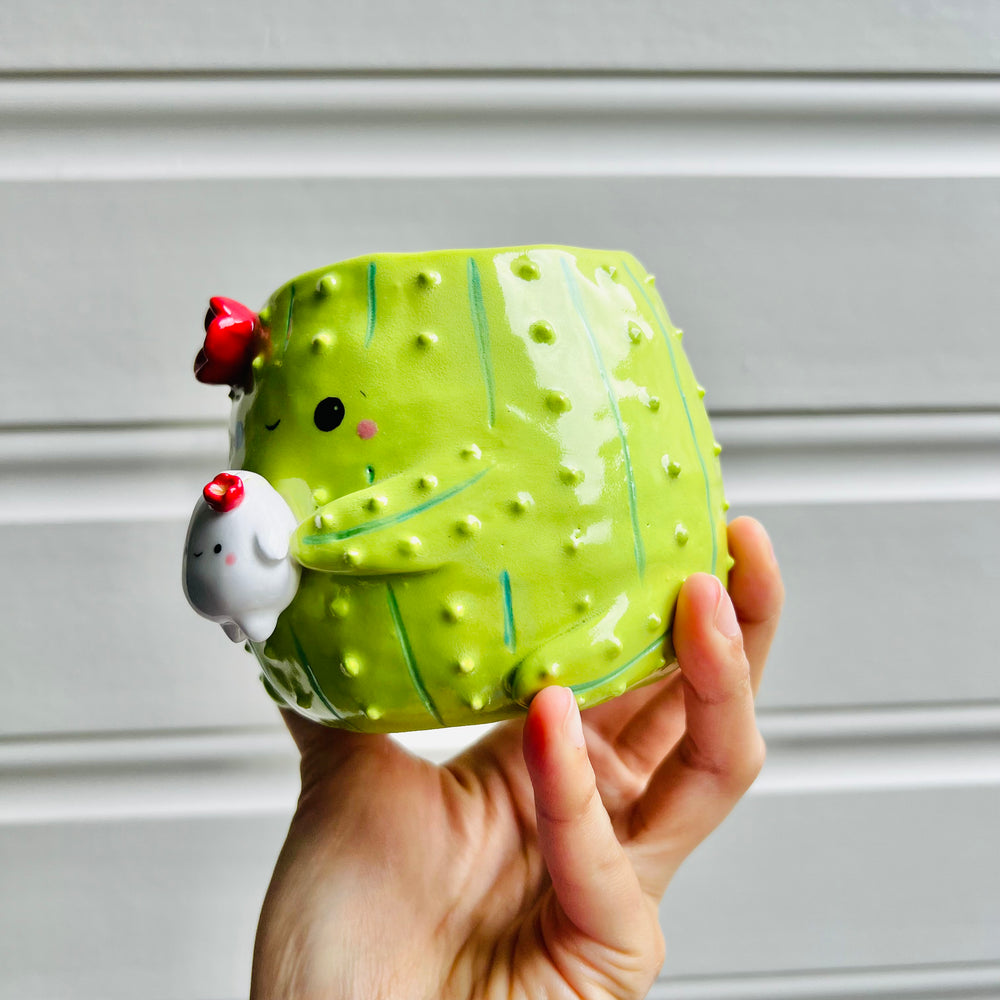 Flowery cactus pot with dumpling friend, photo 3 of 5