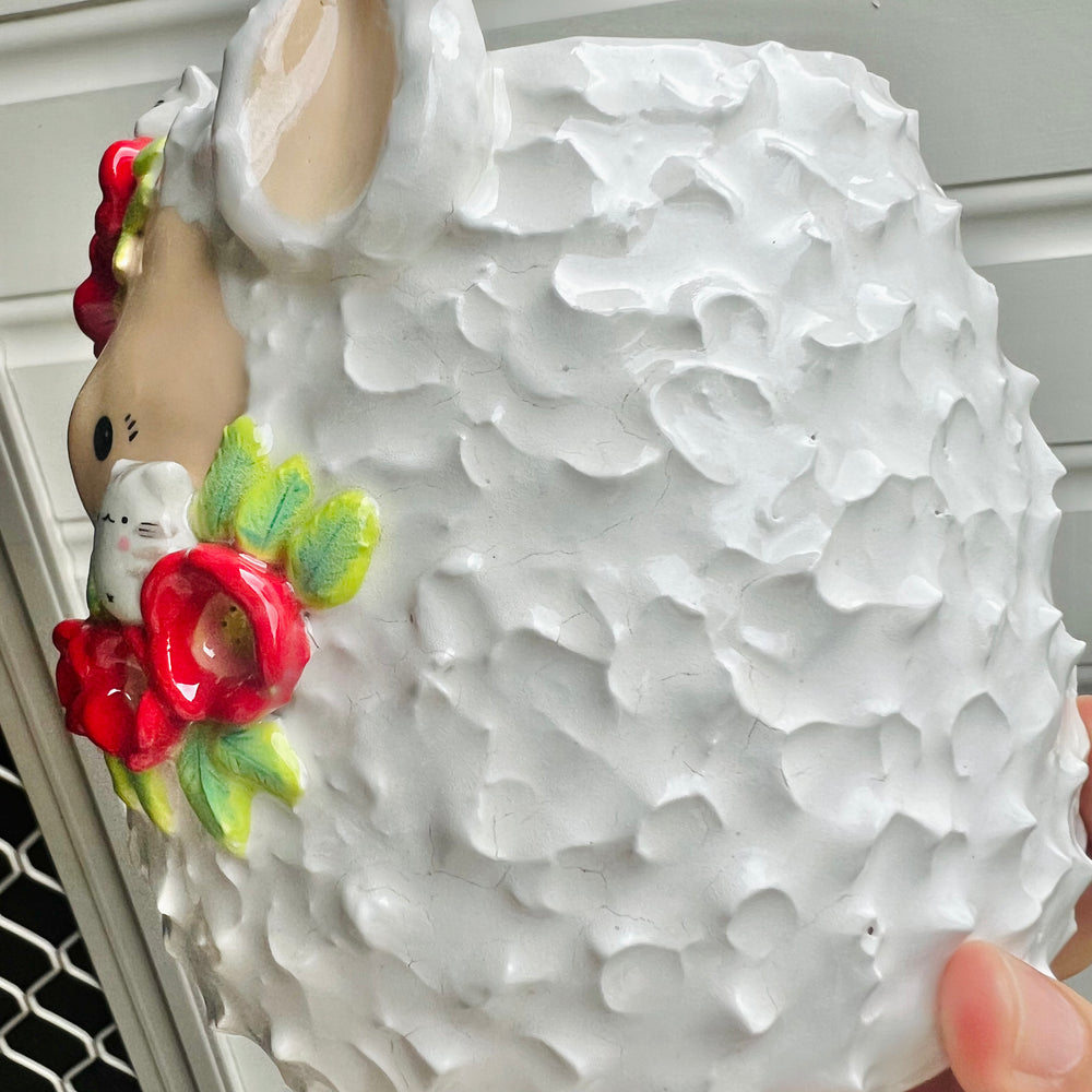 LARGE flowery llama pot with grey cat friends, photo 9 of 9