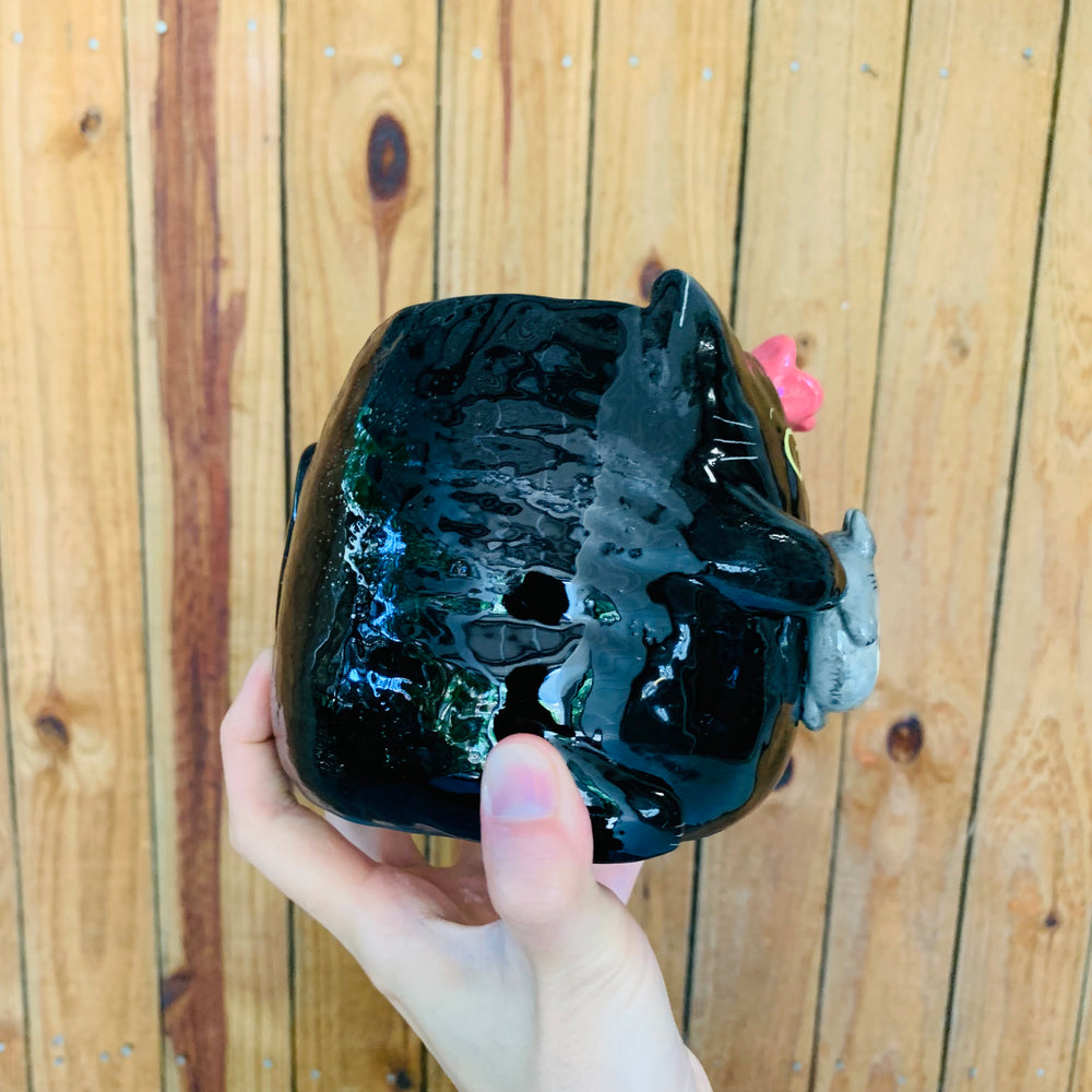 SET OF 2! Black cat pot with Totoro friend AND Totoro pot with black cat friend, photo 4 of 18