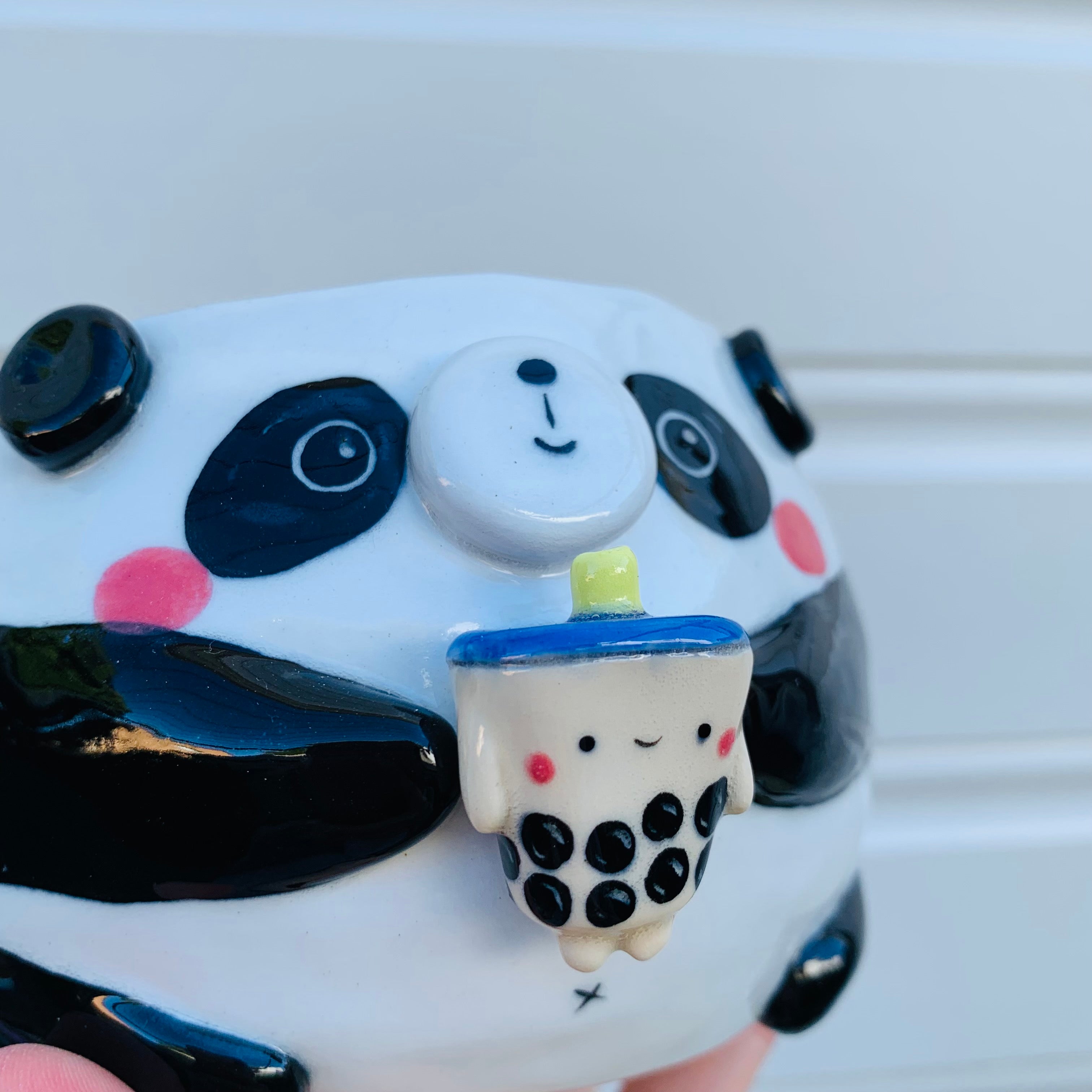 Panda with green/yellow bubble tea mug