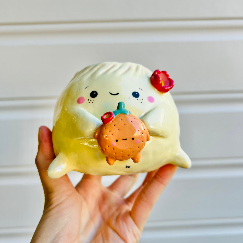 Smaller Dumpling VASE with mandarin friend, photo 1 of 5
