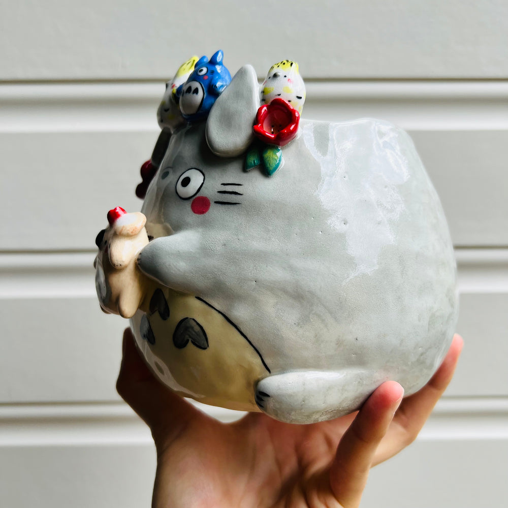 LARGE Totoro Pot with Baby Koala, Cockatoo and Chibi Totoro friends, photo 3 of 9