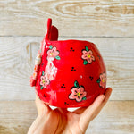 LNY RED Flowery Daruma Bunny pot with bunny friends