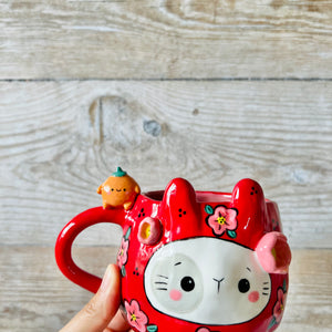 LNY DARUMA BUNNY MUG with mandarin friend