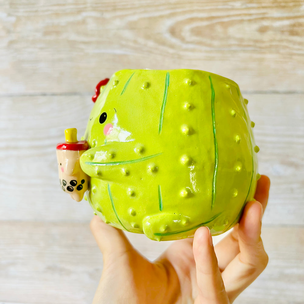 Medium flowery cactus bubble tea pot, photo 4 of 6