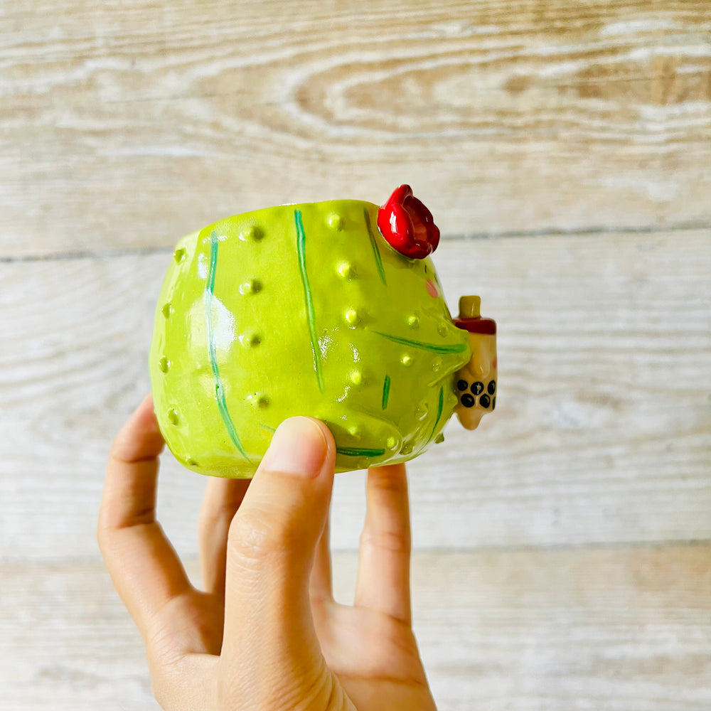 Small flowery cactus bubble tea pot, photo 3 of 8