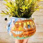 LNY SIDEWAYS BUNNY POT with Totoro friends and LNY CAT BUS painting