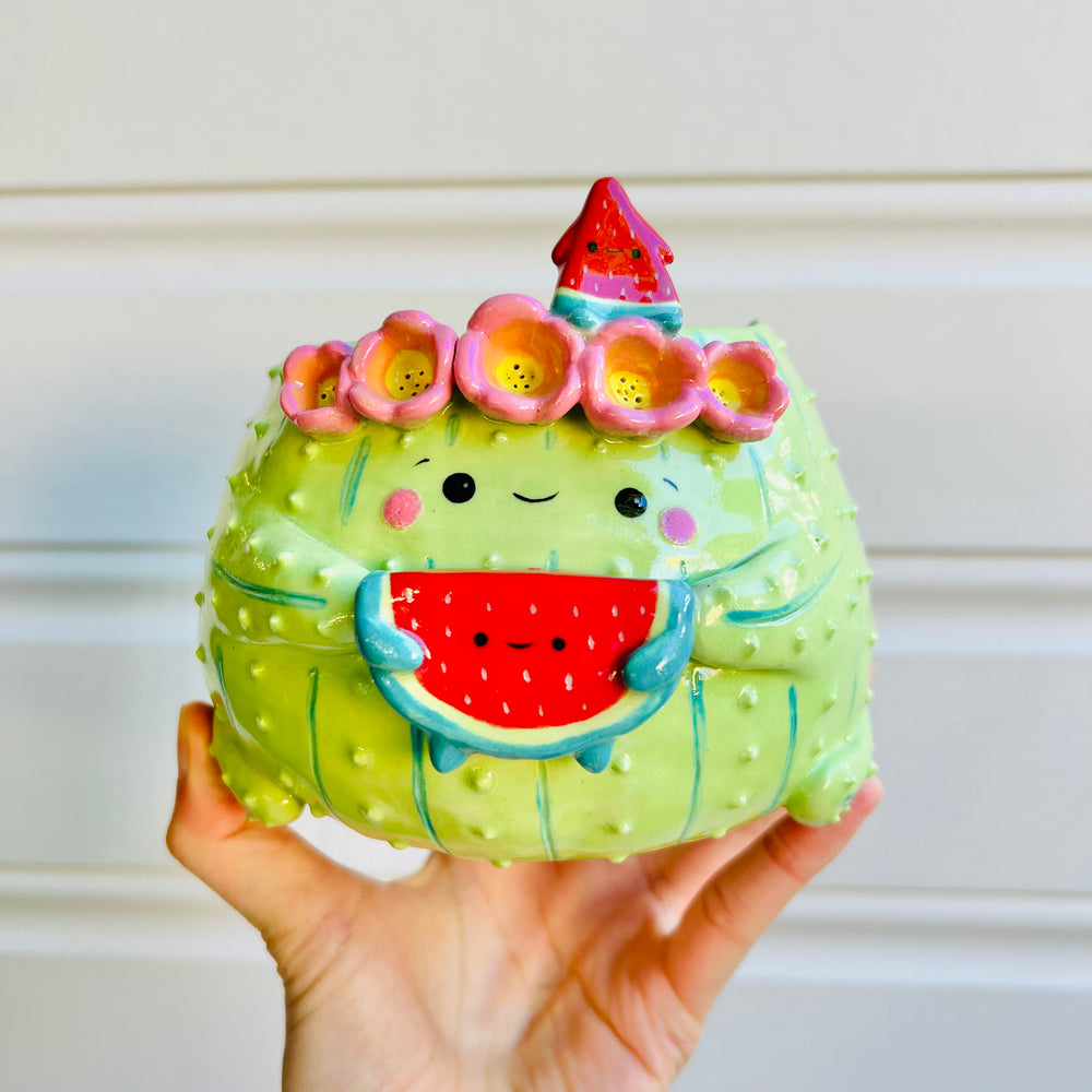 Flower crown cactus pot with watermelon friends, photo 1 of 5