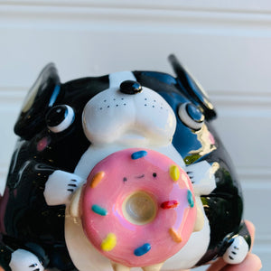 Boston terrier pot with donut friend