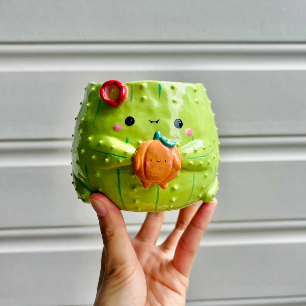 Halloween cactus pot with pumpkin friend, photo 1 of 6