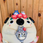 Flower crown puggo pot with Totoro friends