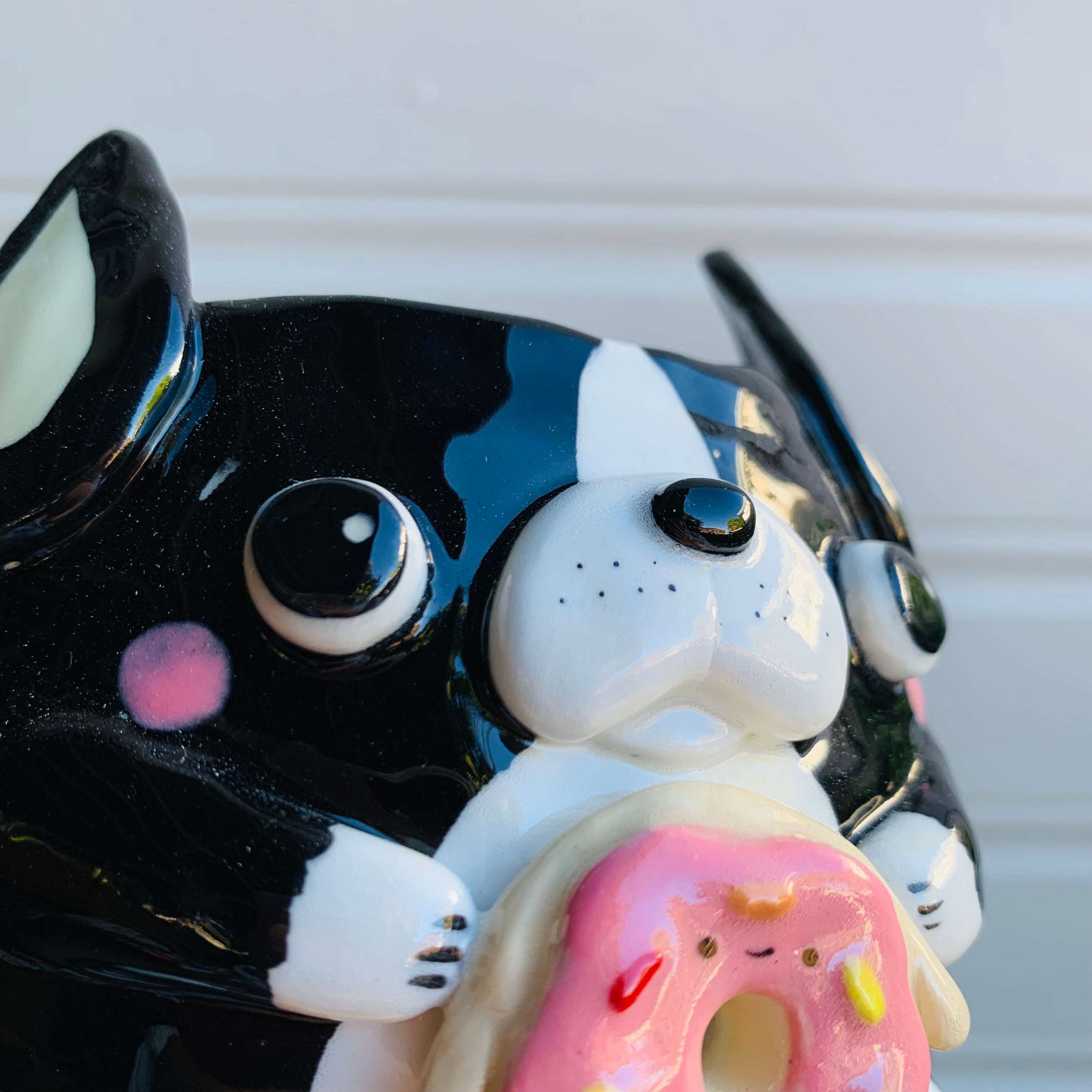 Boston terrier pot with donut friend