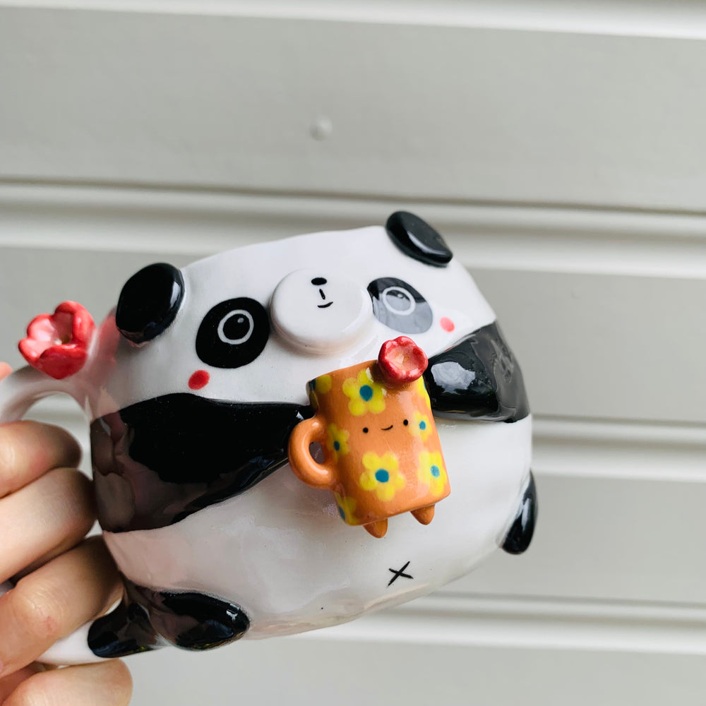 PANDA coffee pun mug with mug friend, photo 6 of 11