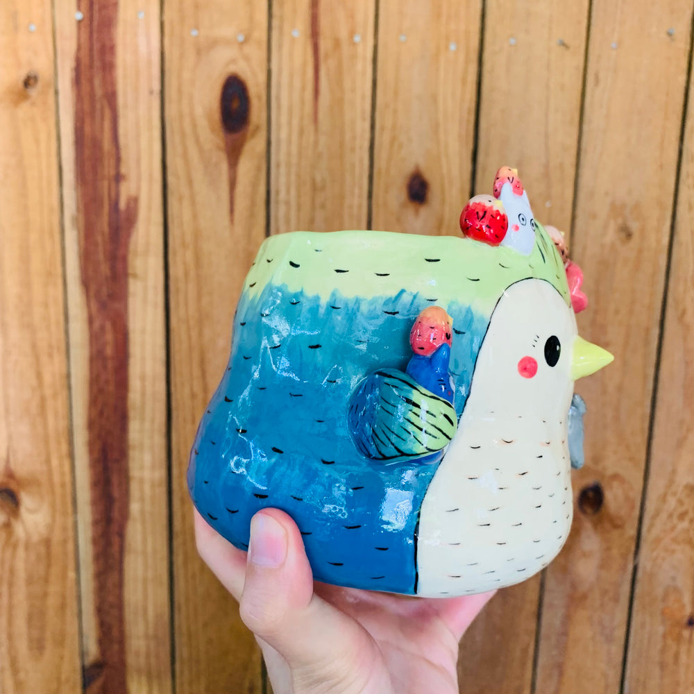 Big birdo pot with Totoro and baby bird friends, photo 2 of 10