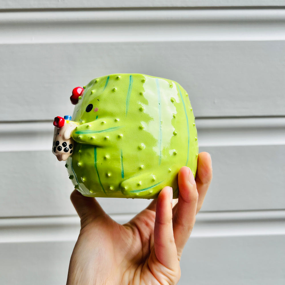 Flowery Cactus pot with bubble tea friend, photo 3 of 5