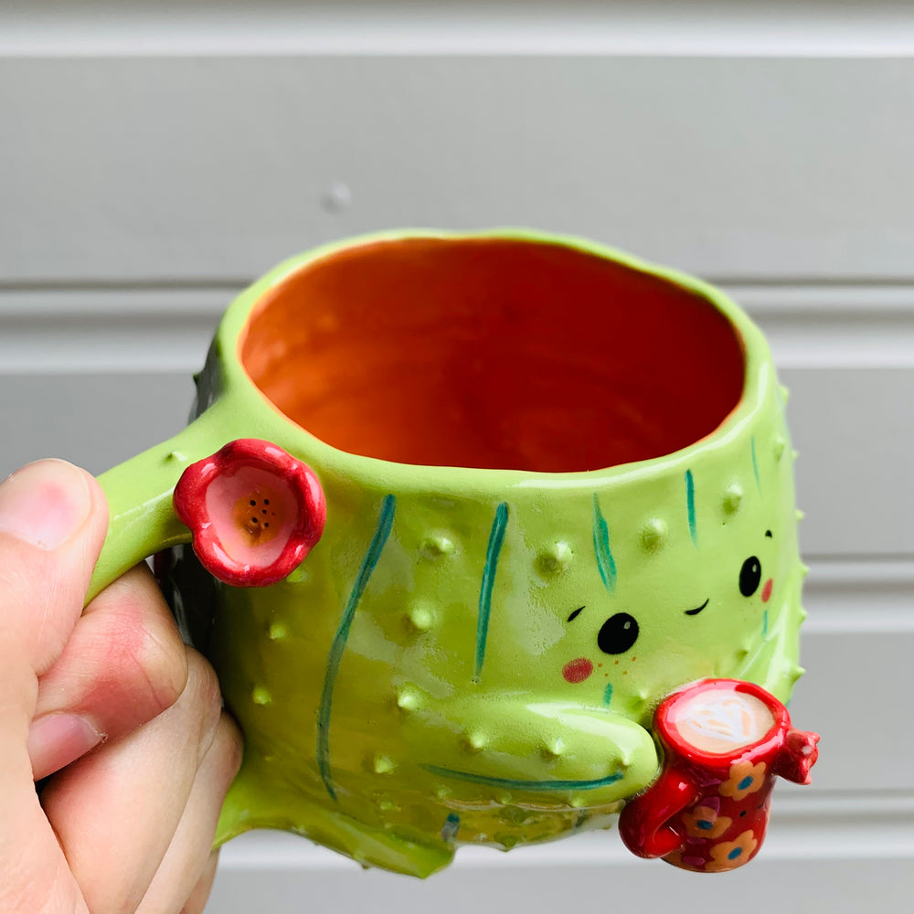 Light green CACTUS coffee pun mug with mug friend, photo 9 of 11