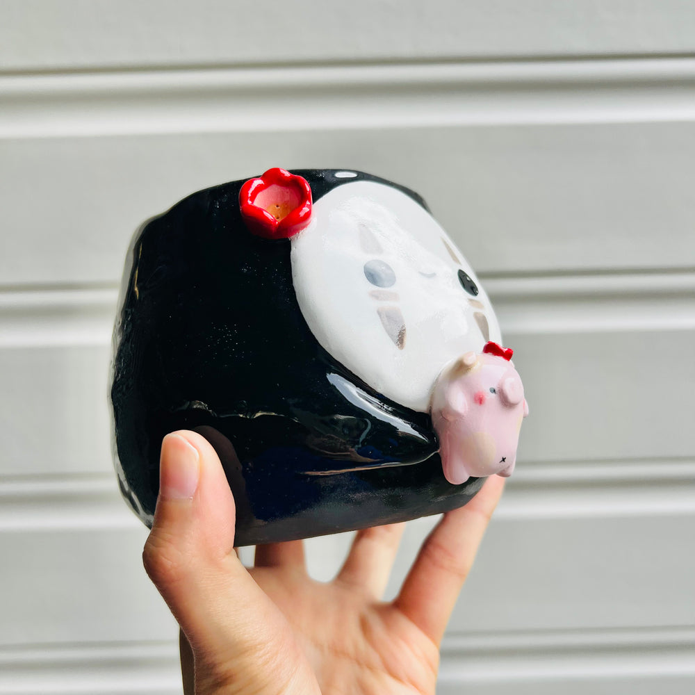 No Face pot with pig friend, photo 2 of 6