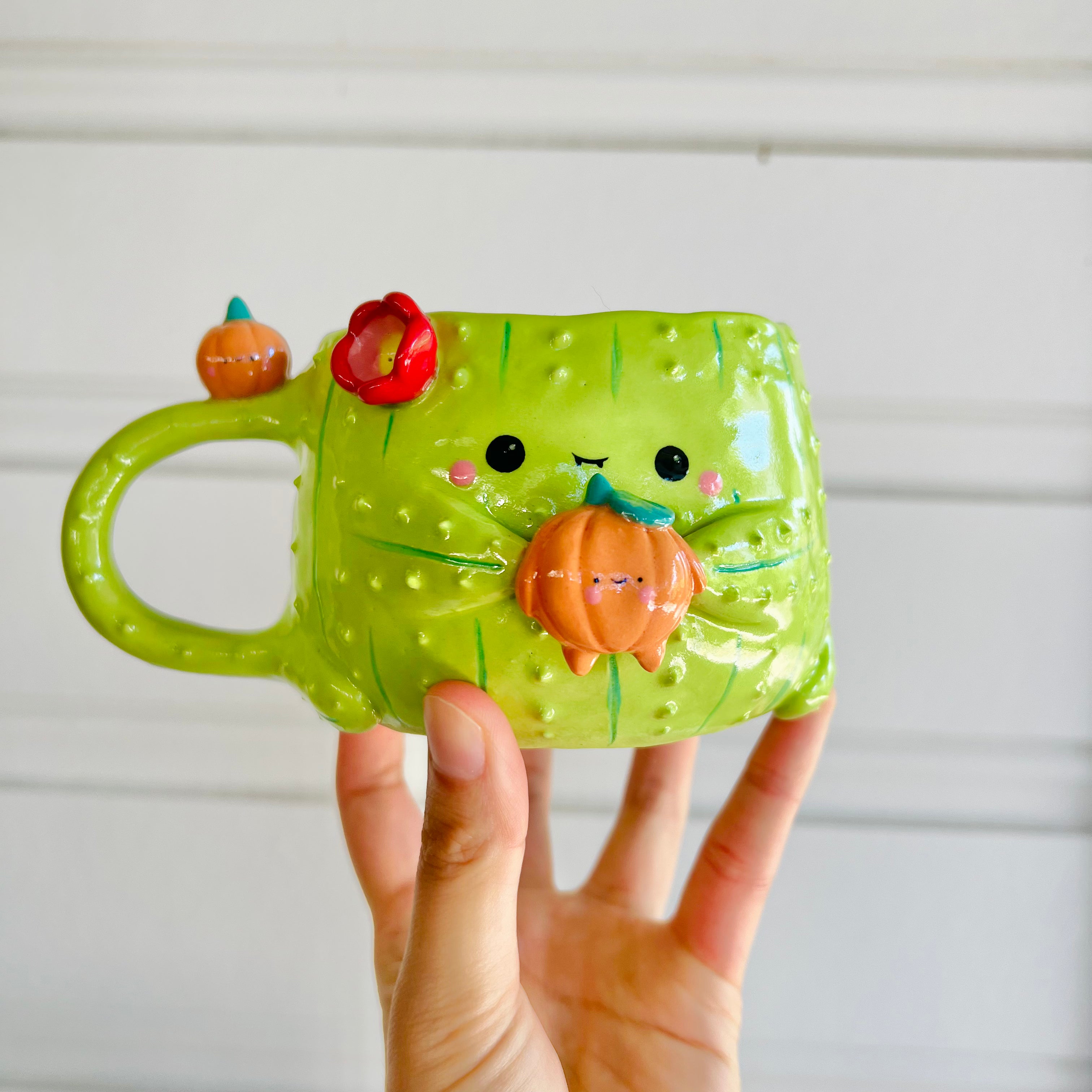 Halloween cactus mug with pumpkin friends