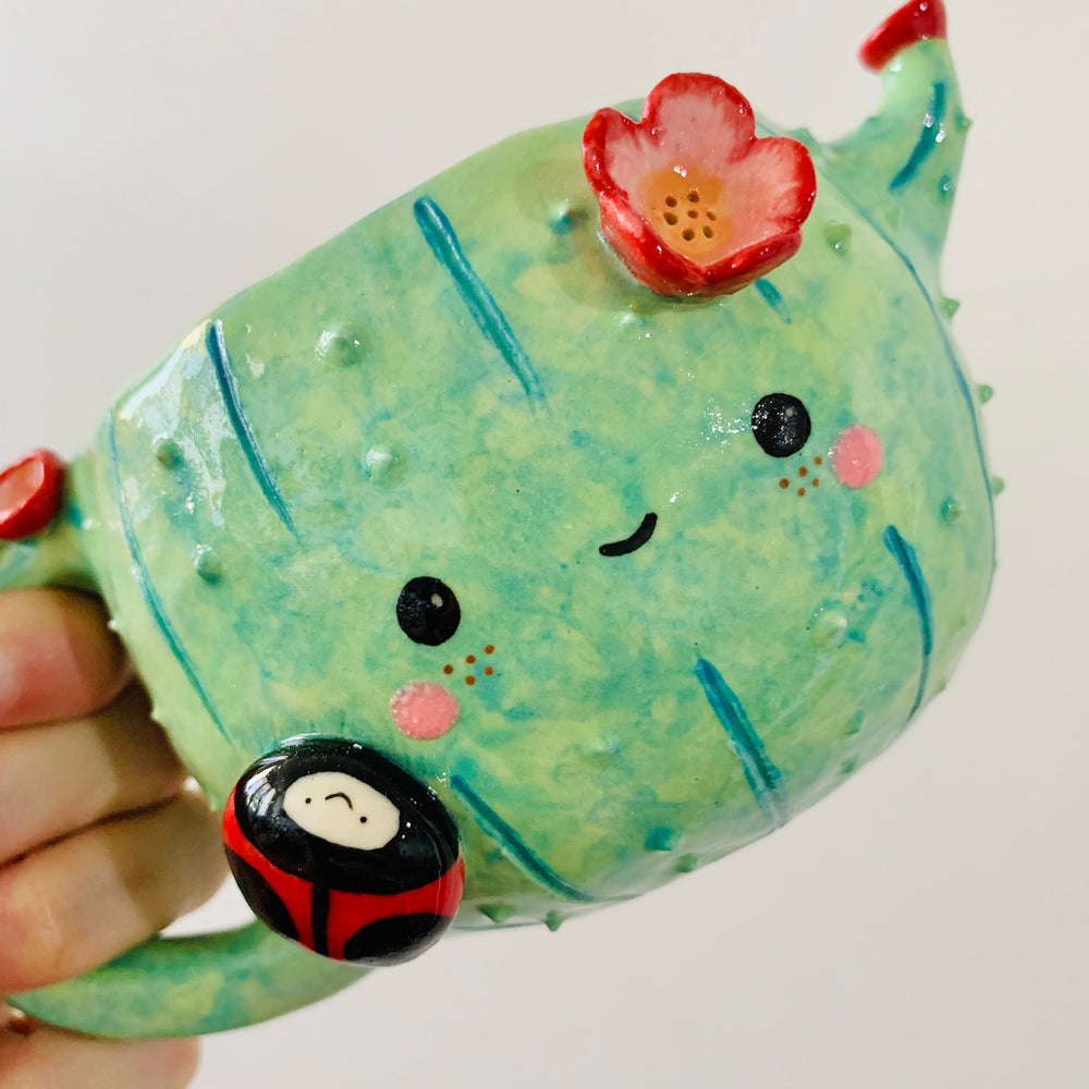 Flowery cactus mug with lady bug friend - approx. 250ml, photo 6 of 6