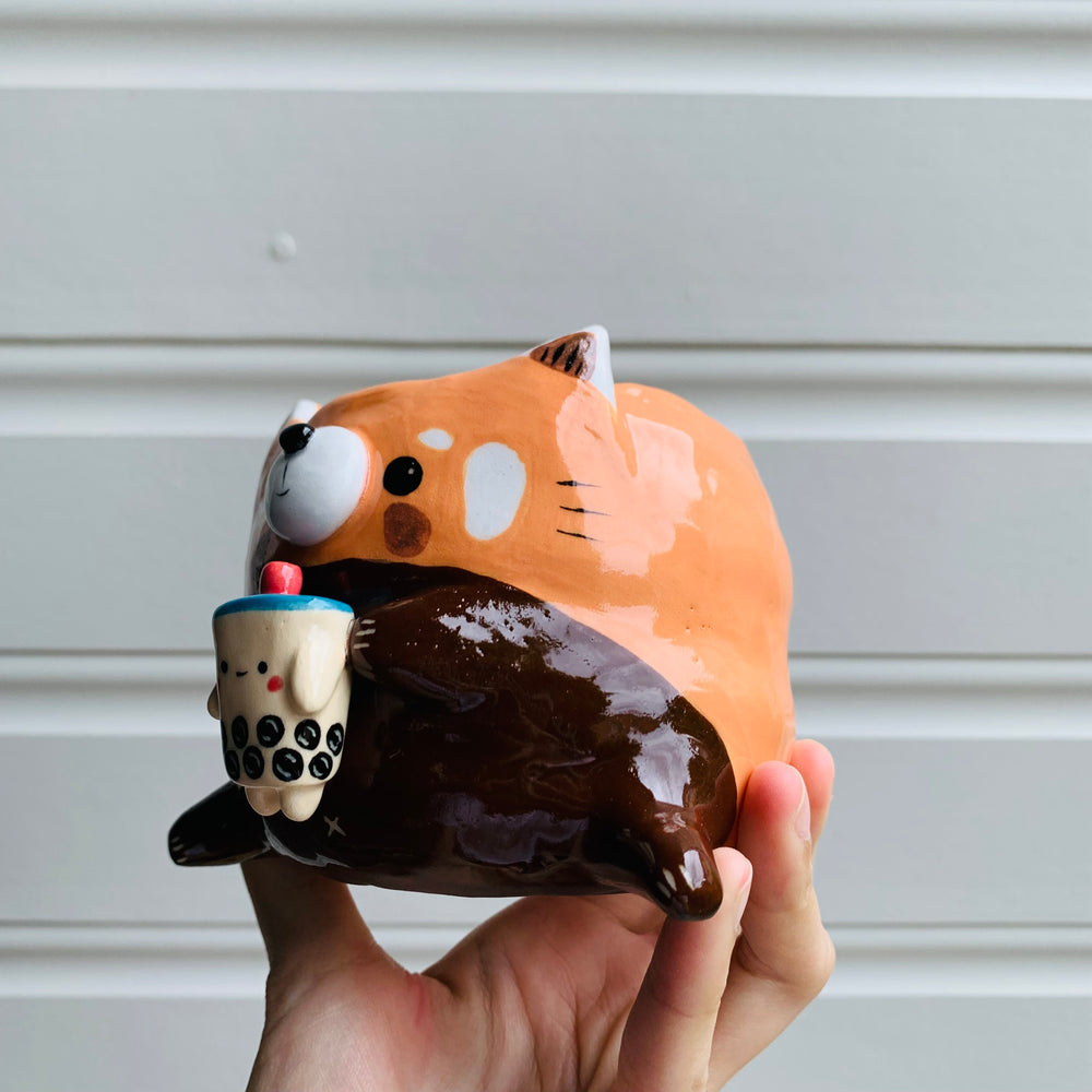 Red panda pot with bubble tea friend, photo 3 of 8