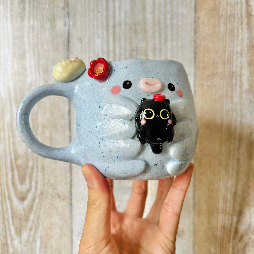 TARDIGRADE mug with black cat friend