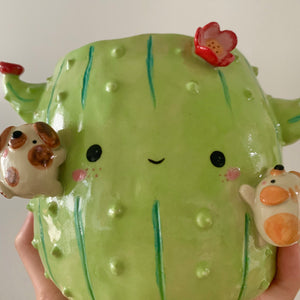 Flowery cactus pot with doggo friends