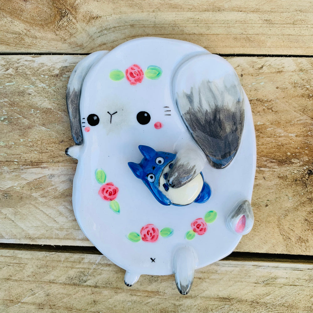 Flowery bunny with Totoro friend trinket dish, photo 1 of 2