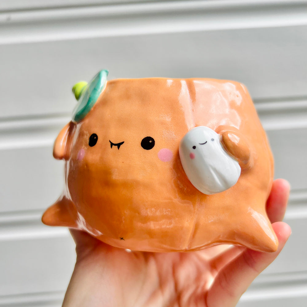 Halloween pumpkin pot with ghost friend, photo 6 of 7