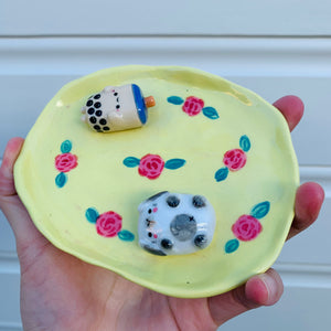 Bubble tea and bunny flowery trinket dish