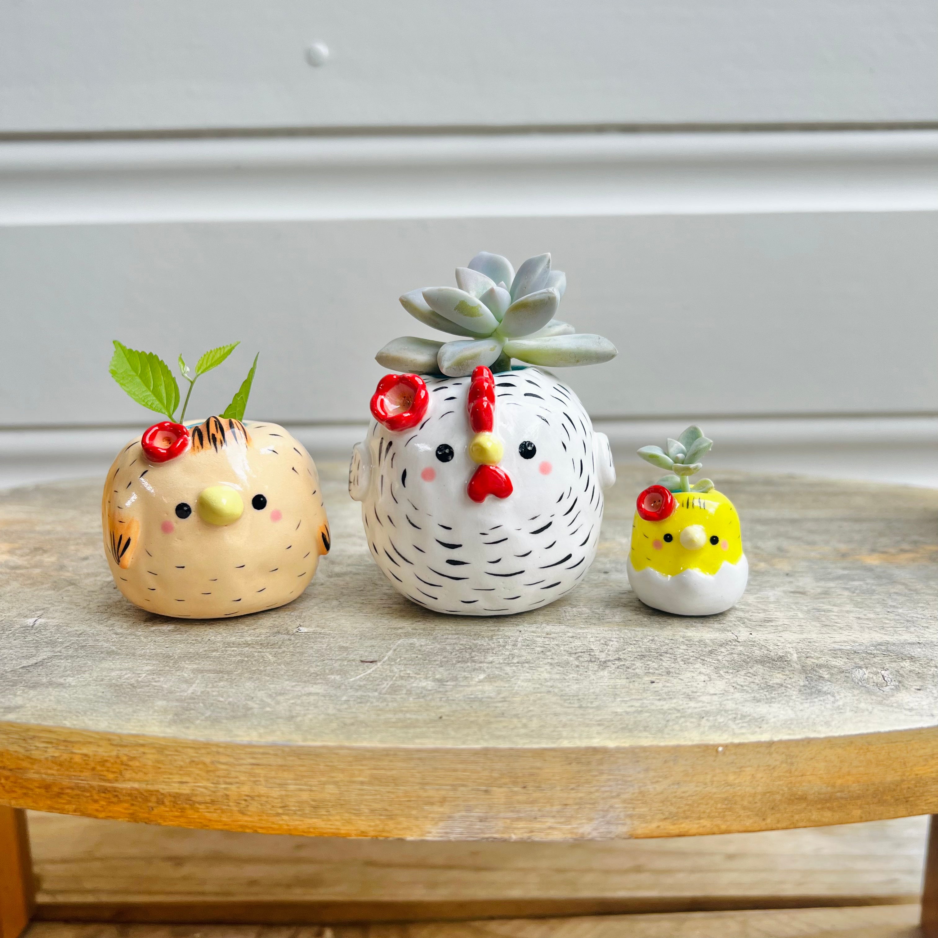 Chicken family vase set