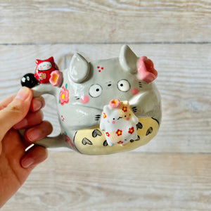 LNY TOTORO MUG with Cat and Daruma cat friends