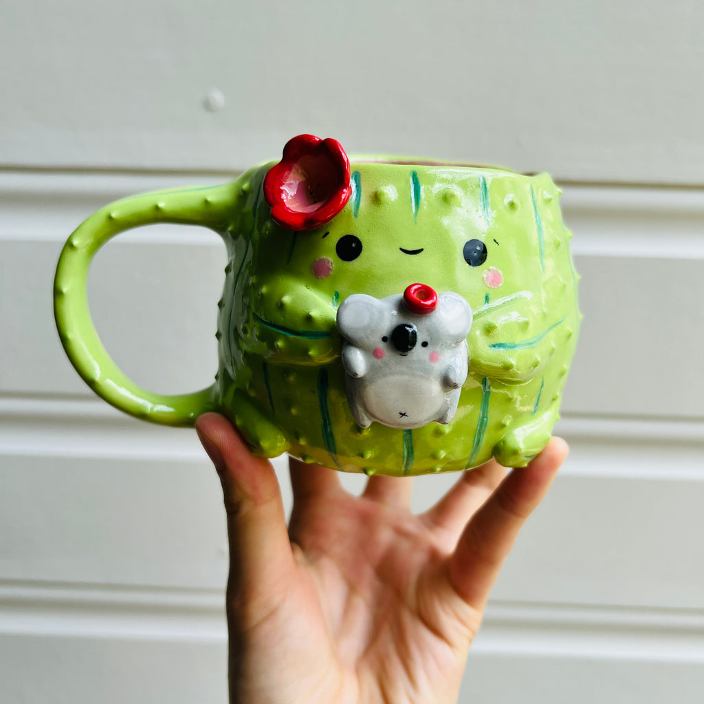 Flowery Cactus Mug with Koala friend