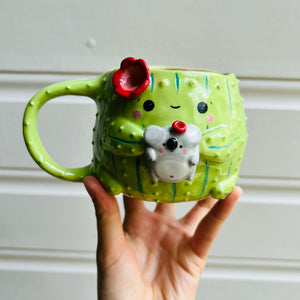 Flowery Cactus Mug with Koala friend