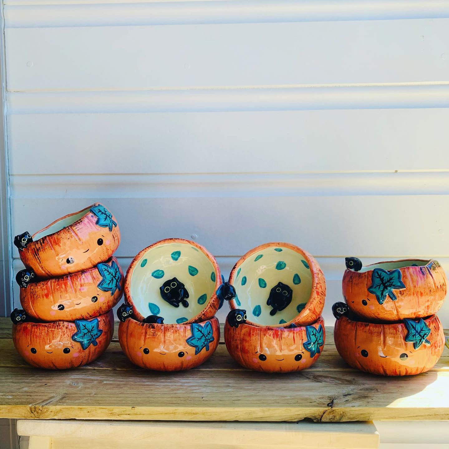 Pumpkin  bowl with black kitty friends