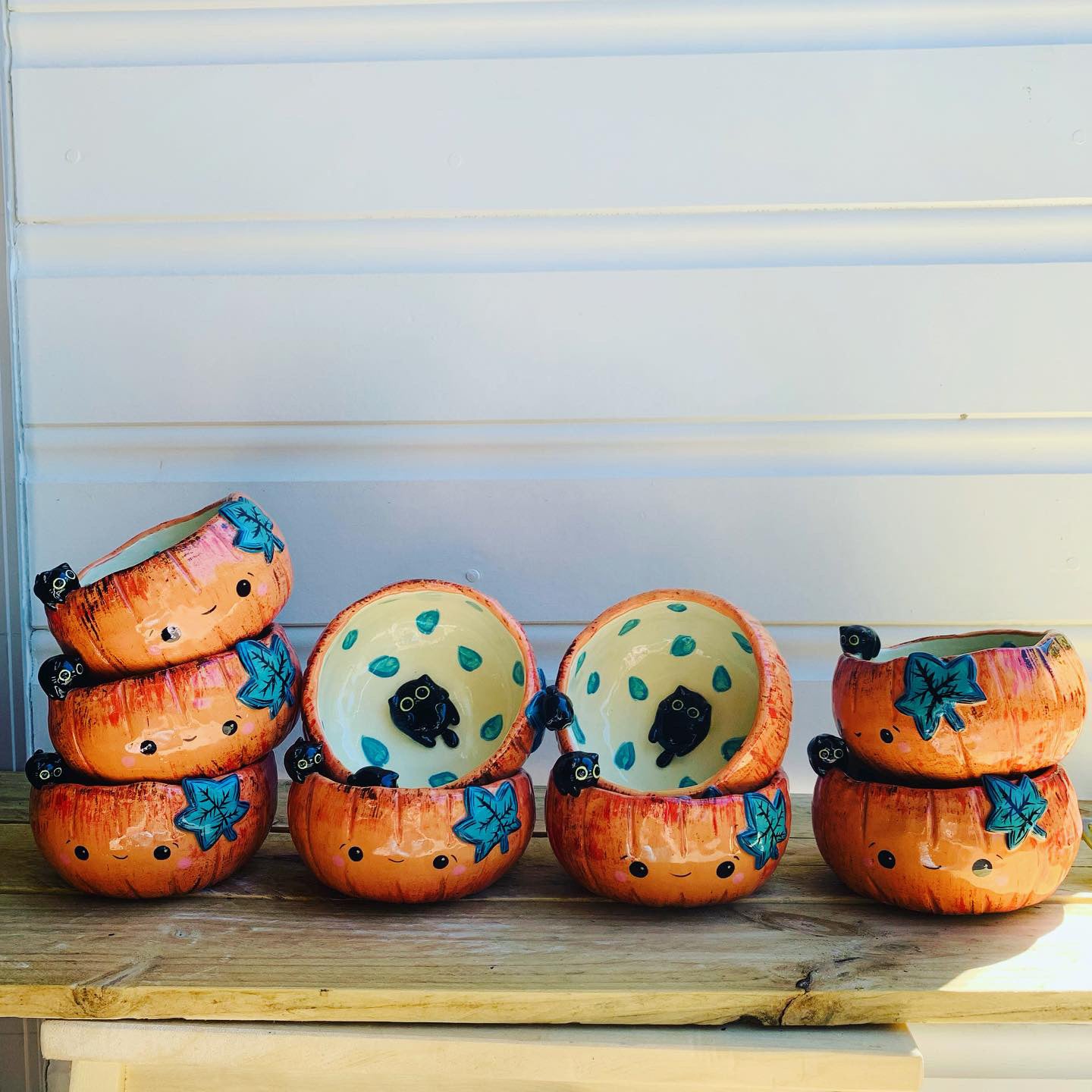 Pumpkin bowl with black kitty friends