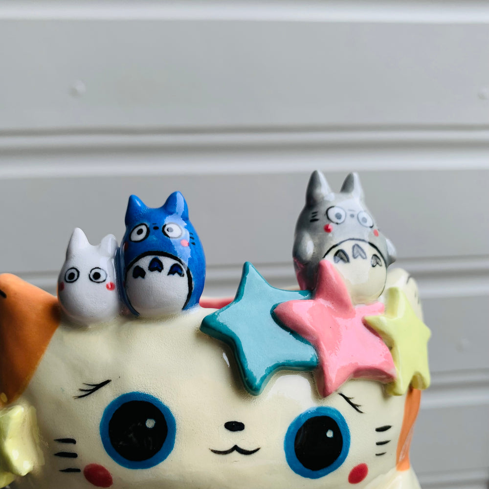 2 in 1 Spotty ginger cat and soot sprite pot with Totoro friends, photo 8 of 16