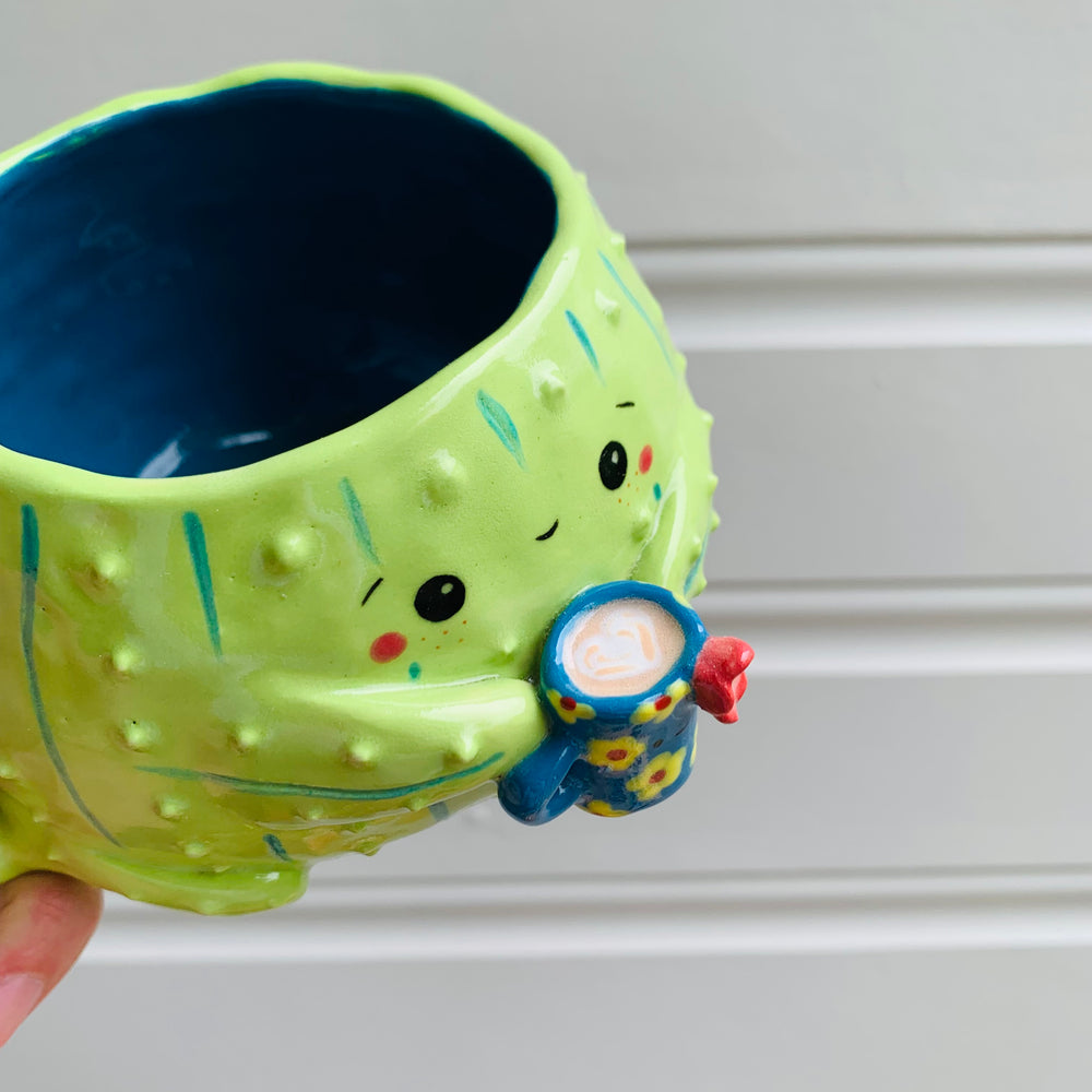 Light green CACTUS coffee pun mug with mug friend, photo 6 of 12