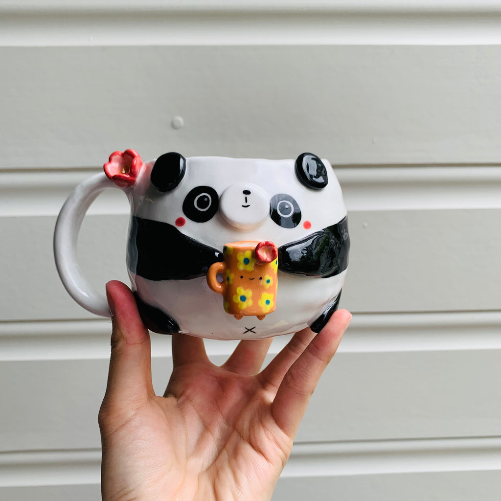 PANDA coffee pun mug with mug friend